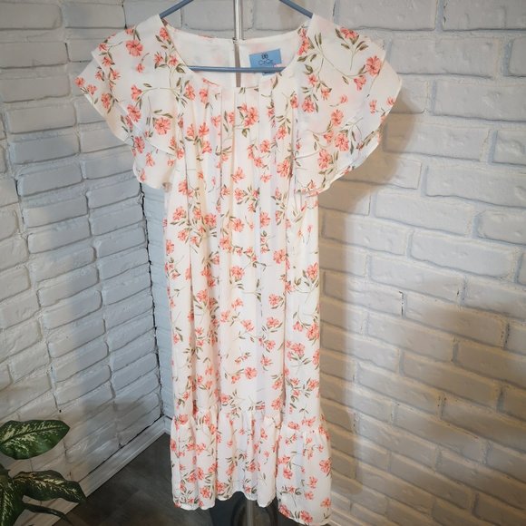 CeCe Ladies Fully Lined Ruffle Bottom Short Sleeve Dress - Picture 1 of 8